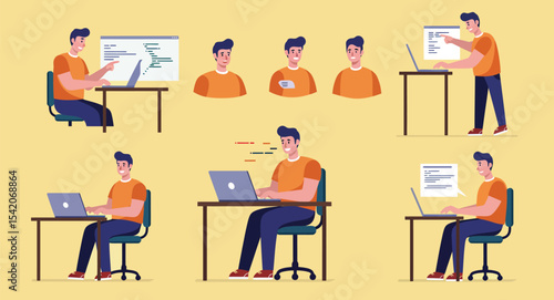 Programmer Character Set with Laptop and Code 3