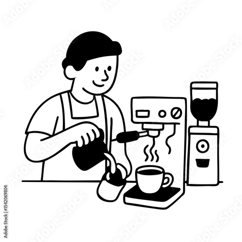 Happy Barista Making Coffee with Espresso Machine