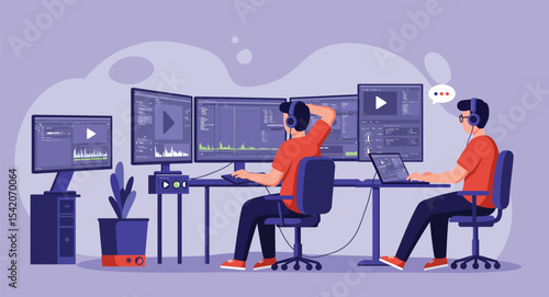 Video Editor Team Working on Multiple Screens 1