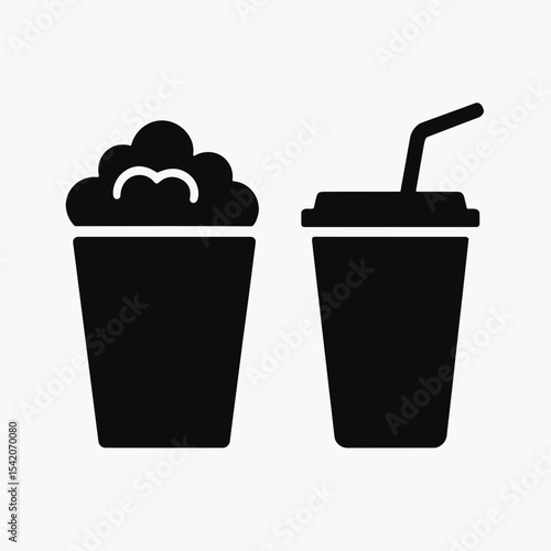 very simple flat and single minimalist Popcorn  Drink Silhouettes in black on a white background