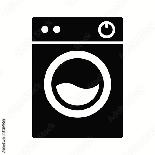 very simple flat and single minimalist Washing Machine Silhouettes in black on a white background