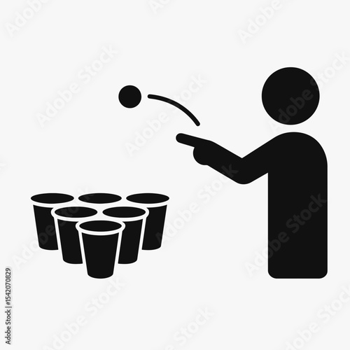 very simple flat and single minimalist Beer Pong Silhouettes in black on a white background