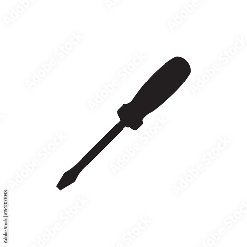 Vector illustration of a black flathead screwdriver icon. on white background