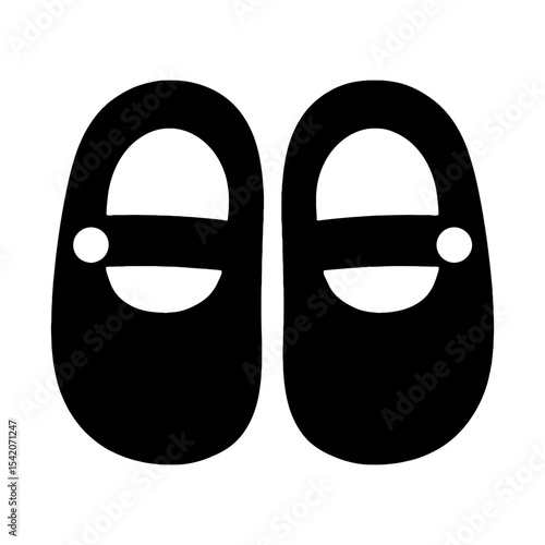 very simple flat and single minimalist Baby Shoes Silhouettes in black on a white background