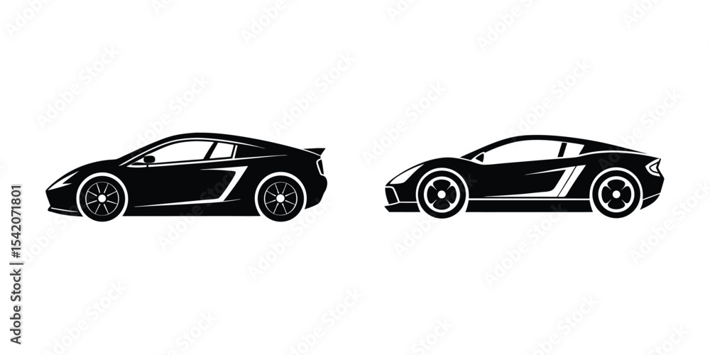 Minimal Flat Artwork of a Sculpted Sports Car Side View Accelerating Outward Silhouette on White Background Minimal Flat Artwork of a Sculpted Sports Car Side View Accelerating Outward Silhouette on White Background