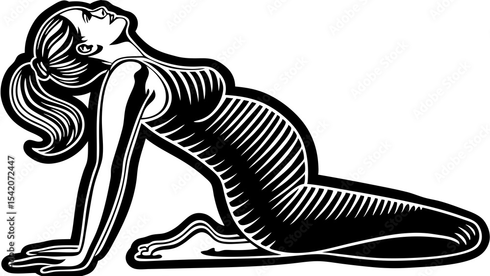 Fototapeta premium Graceful vector illustration of a pregnant woman performing a camel pose in yoga, ideal for prenatal wellness and fitness resources