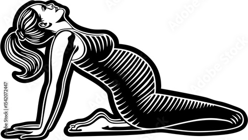 Graceful vector illustration of a pregnant woman performing a camel pose in yoga, ideal for prenatal wellness and fitness resources