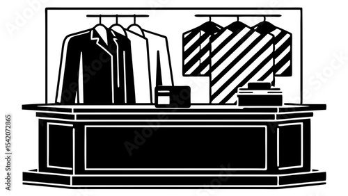 Stylish vector illustration of a clothing retail counter displaying garments, ideal for fashion marketing and store design