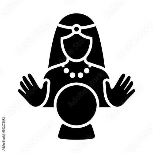 very simple flat and single minimalist Psychic and Crystal Ball Silhouettes in black on a white background