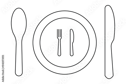 Tablespoon,Table knife,Fork And Plate Dinner Set Vector Illustration