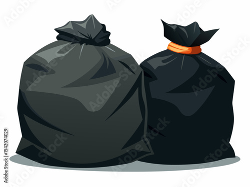 Two black plastic garbage bags tied up