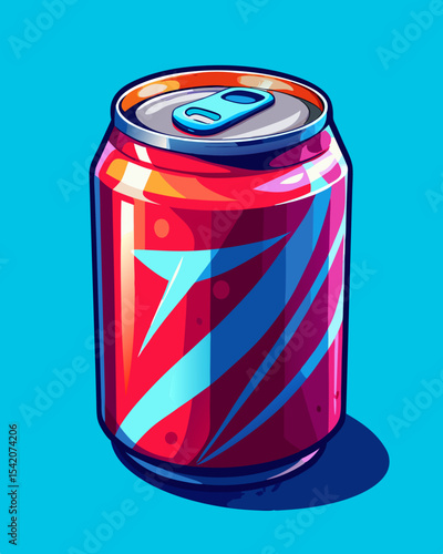 Red soda can with blue stripes illustration