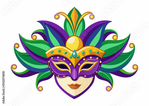 Ornate purple green mardi gras mask design