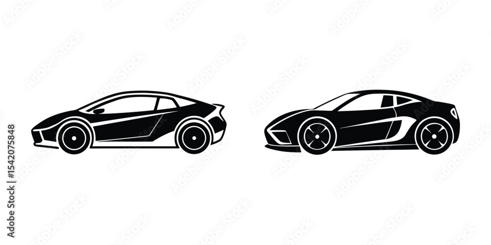 Fototapeta premium Dynamic Silhouette Outline of a Sleek Sports Car Racing Flat Silhouette on White Background