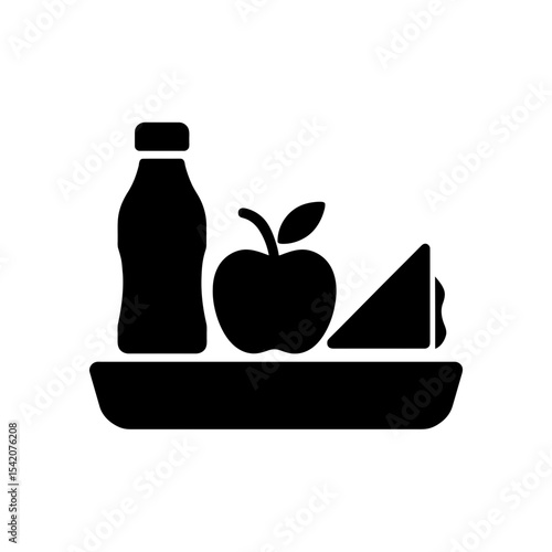 very simple flat and single minimalist School Lunch Silhouettes in black on a white background