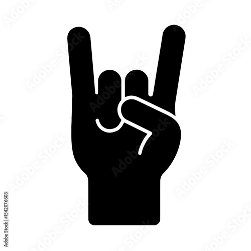 very simple flat and single minimalist Rock and Roll Hand Silhouettes in black on a white background
