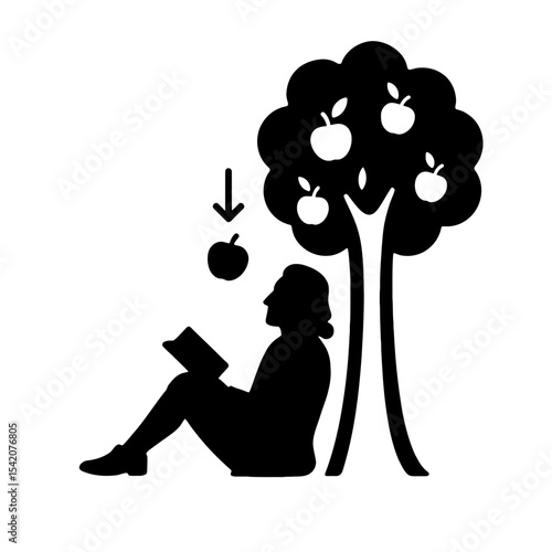 very simple flat and single minimalist Discovering Gravity Silhouettes in black on a white background