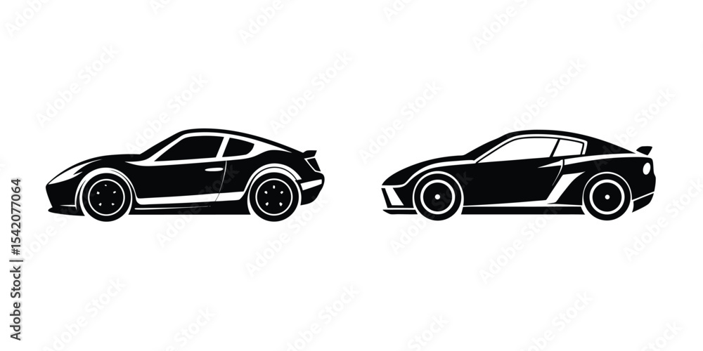 Naklejka premium Racing Sports Car Profile View Drifting Around Corner Silhouette on White Background