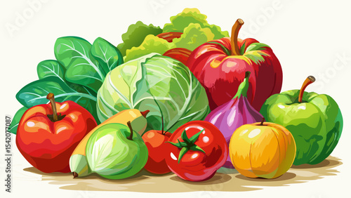 Fresh colorful fruits and vegetables harvest