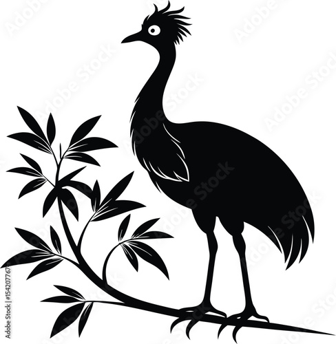 Silhouette of a Bird on a Branch: Black and White Vector Illustration, Birdwatching Art