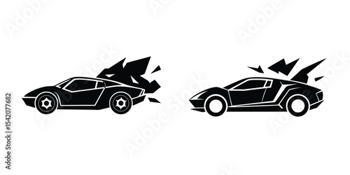Dynamic Flat Silhouette of a Streamlined Sports Car Side View Tearing Down the Track on White Background
