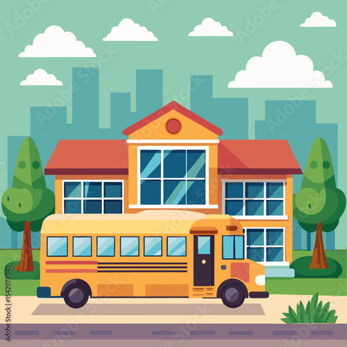 School bus parked outside a school building