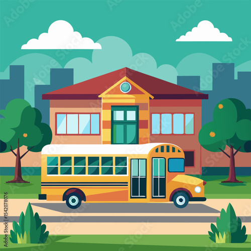 School bus waiting at a stop sign on the road
