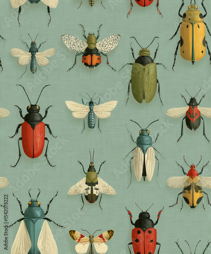 Vintage Insects Seamless Texture Pattern - Perfect Repeat	

