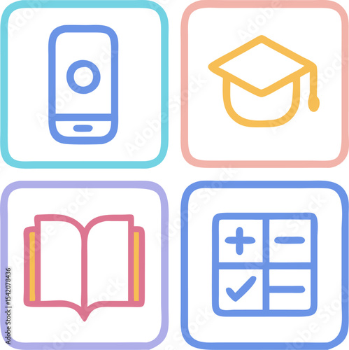 Simple education icons set for apps and websites