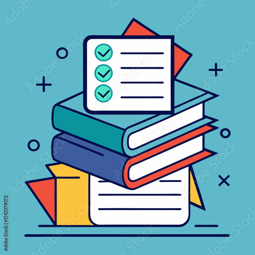 Stack of completed homework sheets on desk