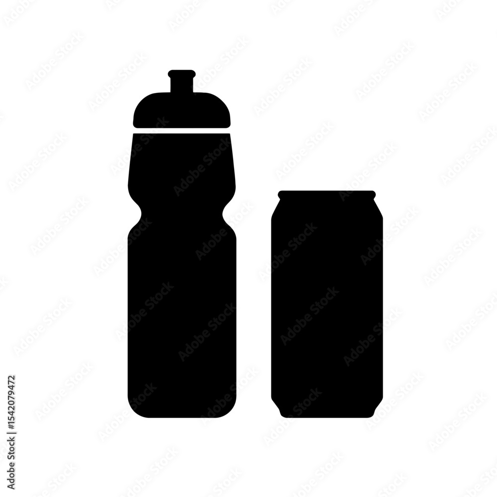 custom made wallpaper toronto digitalvery simple flat and single minimalist Sports Bottle and Aluminium Can Silhouettes in black on a white background