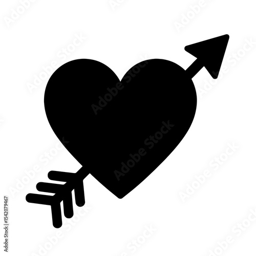 very simple flat and single minimalist Heart  Arrow Silhouettes in black on a white background