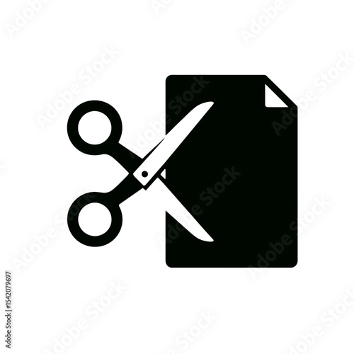 very simple flat and single minimalist Scissors  Paper Silhouettes in black on a white background