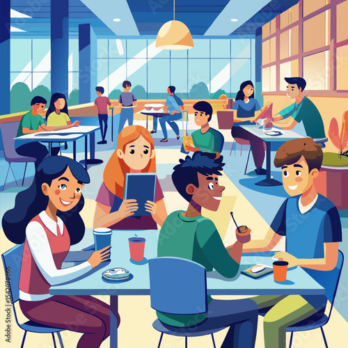 Students having lunch in a high school cafeteria