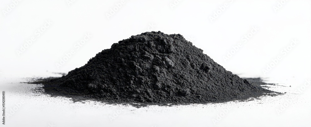 Fototapeta premium The heap of fine black powder on a clean white background.