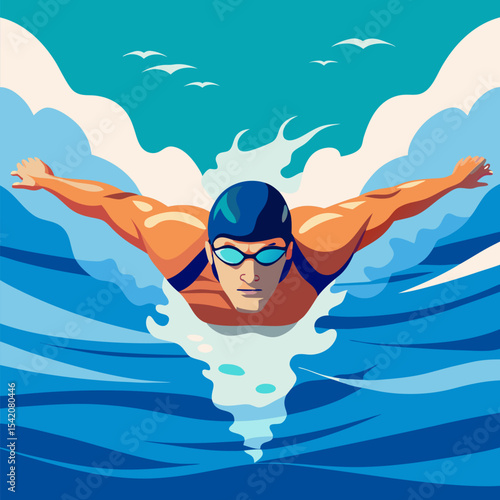 Swimmer doing the butterfly stroke in pool