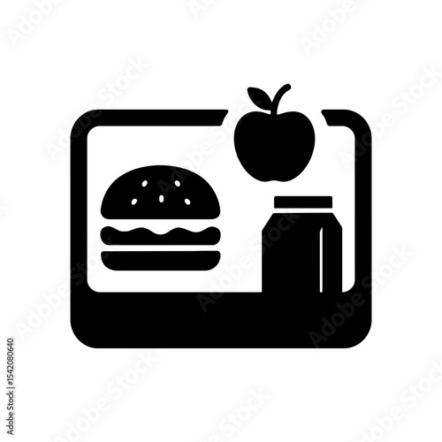 very simple flat and single minimalist School Lunch Silhouettes in black on a white background