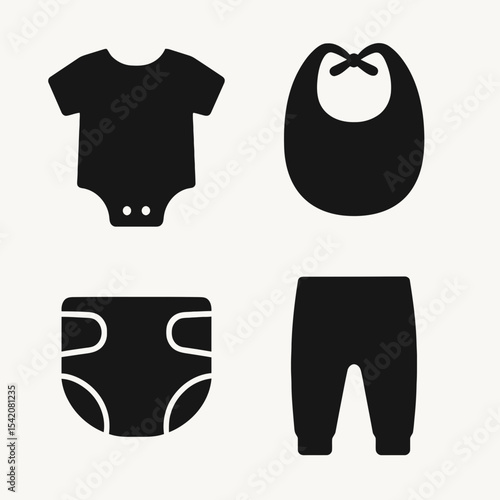 very simple flat and single minimalist Baby Cloth Silhouettes in black on a white background