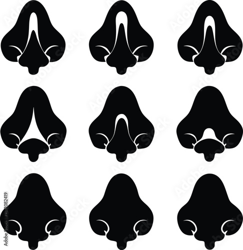 Nose Shapes Vector Art: Black and White Graphic Illustration of Diverse Human Noses Anatomy