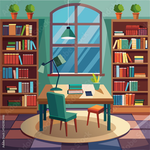Vector of a Quiet Study Corner in the Library – Peaceful and Focused Learning Space