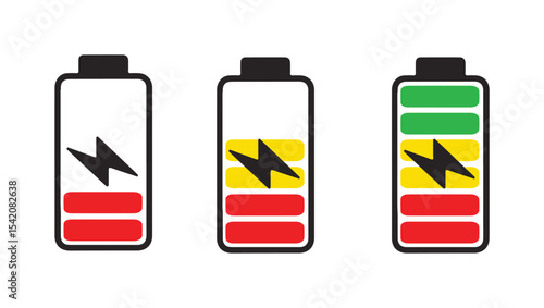 Battery Level Indicators Low Medium High Energy Power Charge Status Icons