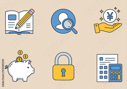 Financial Planning Icons - Budget Management, Secure Investment, Money Control, Financial Security, Savings Growth, Risk Management

