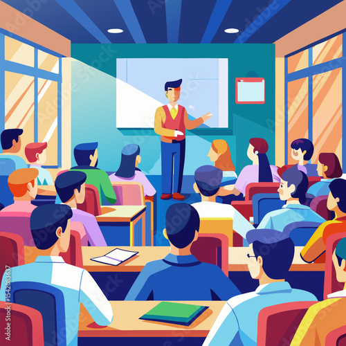 Vector of Students in a College Lecture Hall – Higher Education and Academic Learning
