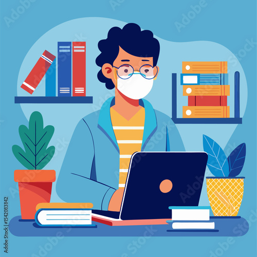 Vector of Studying During a Pandemic – Remote Learning and Safety Measures Illustration