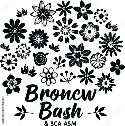 Broncw Bash Floral Graphic: Black & White Flower Clipart, BCA ASM Event, Vector Illustration