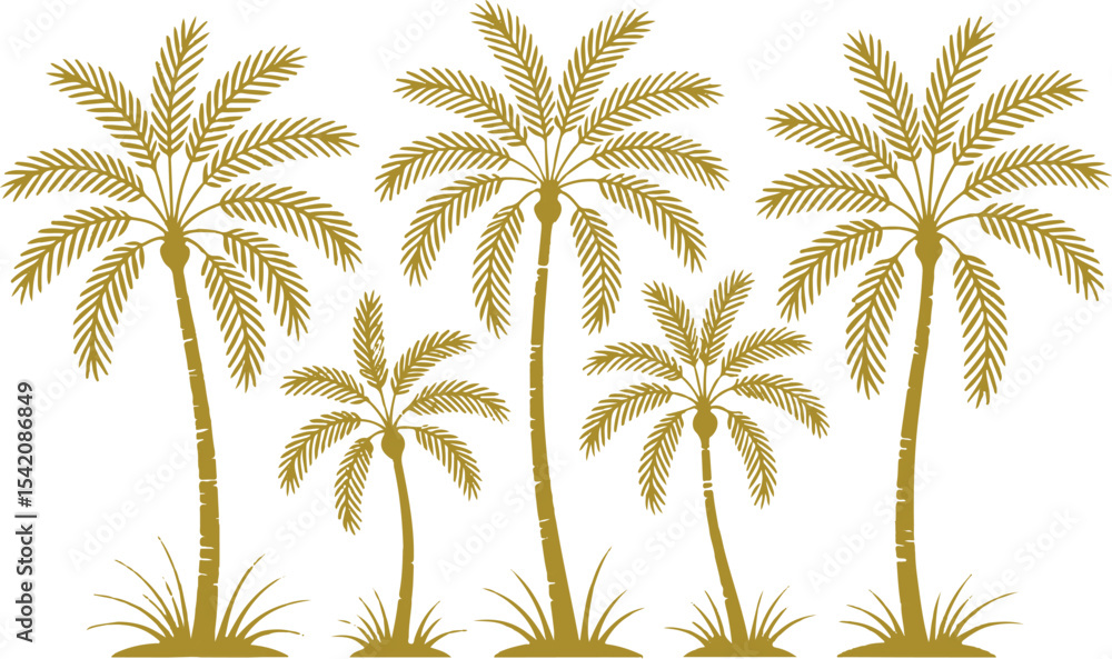 Fototapeta premium Golden Silhouette Palm Trees Tropical Illustration Set Four Different Sizes Isolated White Background