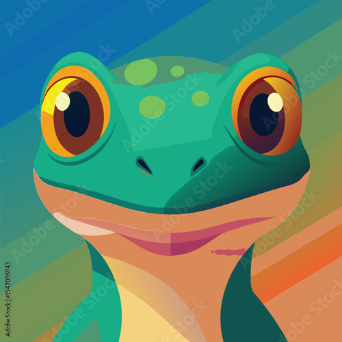 Stylized cartoon gecko close up portrait vector graphic