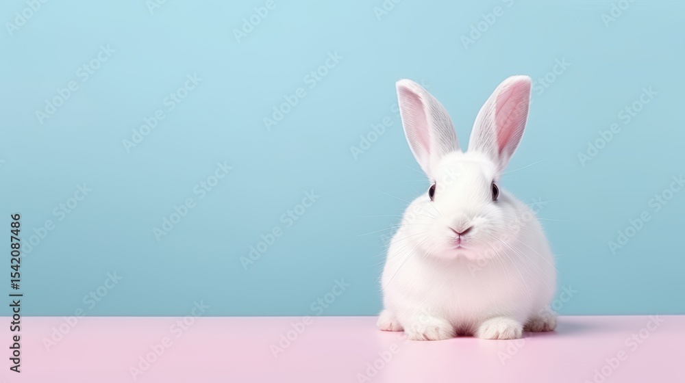 Obraz premium cute animal pet rabbit or bunny white color smiling and laughing isolated with copy space for easter background, rabbit, animal, pet, cute, fur, ear, mammal, background, celebration, generate by AI