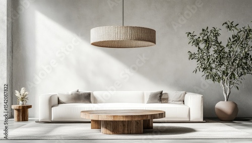 Minimalist living room with natural light and neutral tones