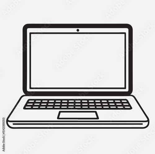 modern laptop line art silhouette vector art illustration, laptop isolated on white background